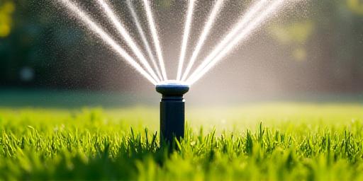 Modern water sprinkler system gently watering a lush green lawn